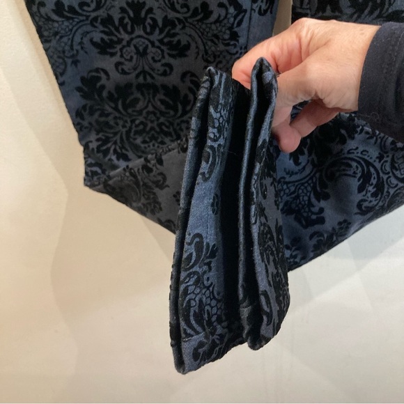 JOSEPH RIBKOFF Sz 8 Navy With Paisley Black Velvet Brocade Slim Trouser Pants - Picture 4 of 10